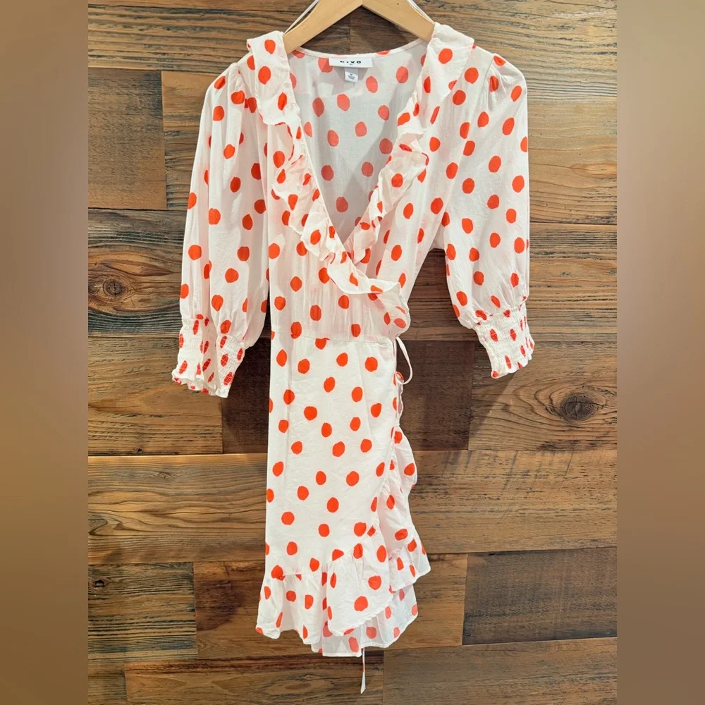Polka Dot Ruffle Wrap Dress - Picture 4 of 15